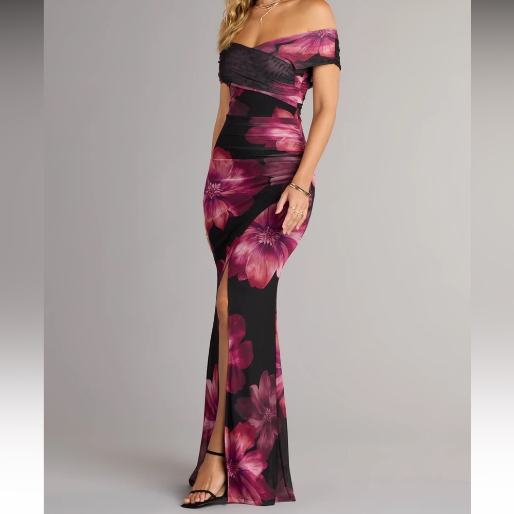 Windsor “Cornelia Off-The-Shoulder Slit Floral Formal Dress”